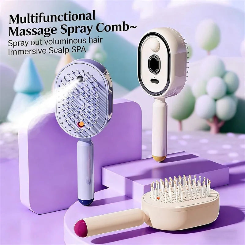 Electric Spray Air Cushions Massage Comb 3-in-1 Self-Cleaning Steam Essential Oil Brush Rechargeable Spray Scalp Massager Comb
