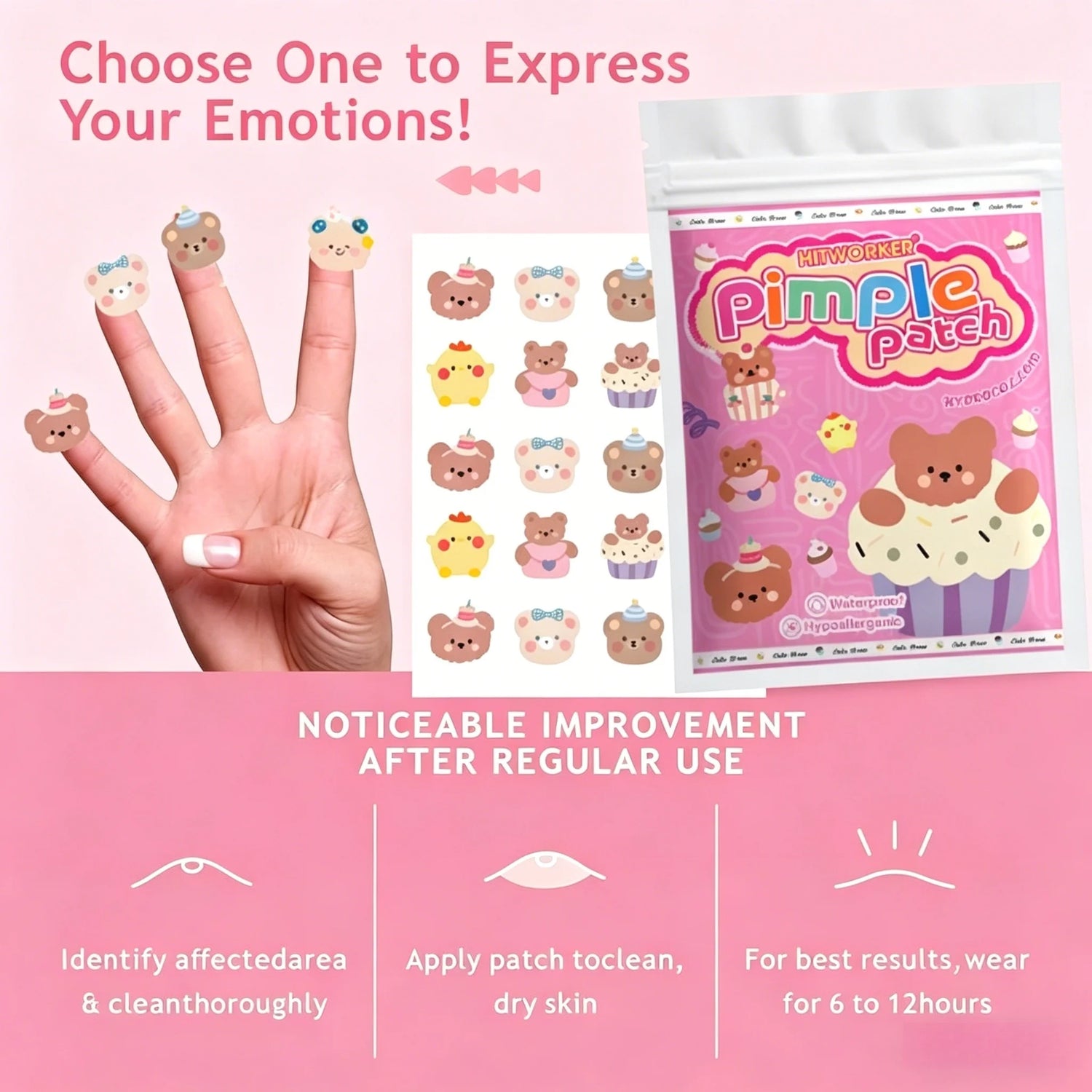 40/120/400pcs Cartoon Bear Design Acne Patches, Waterproof Hydrocolloid Spot Concealer, Breathable Pimple Cover Stickers for Dai