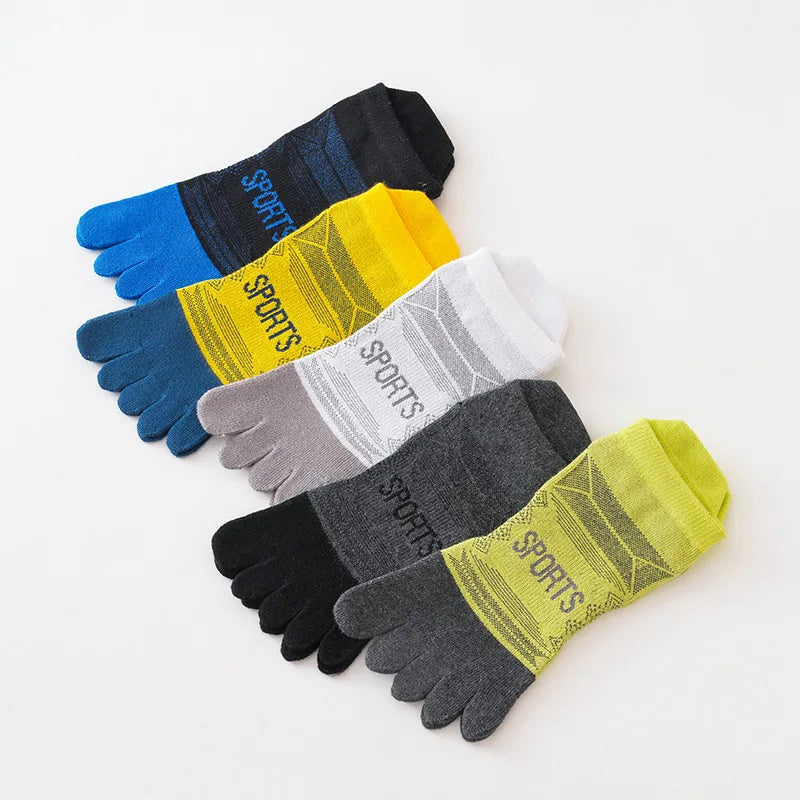 5 Pairs Ankle Toe Socks Sport Professional Cotton Colorful Sweat-Absorbing Breathable Fitness Hiking Cycling 5 Finger Boat Socks