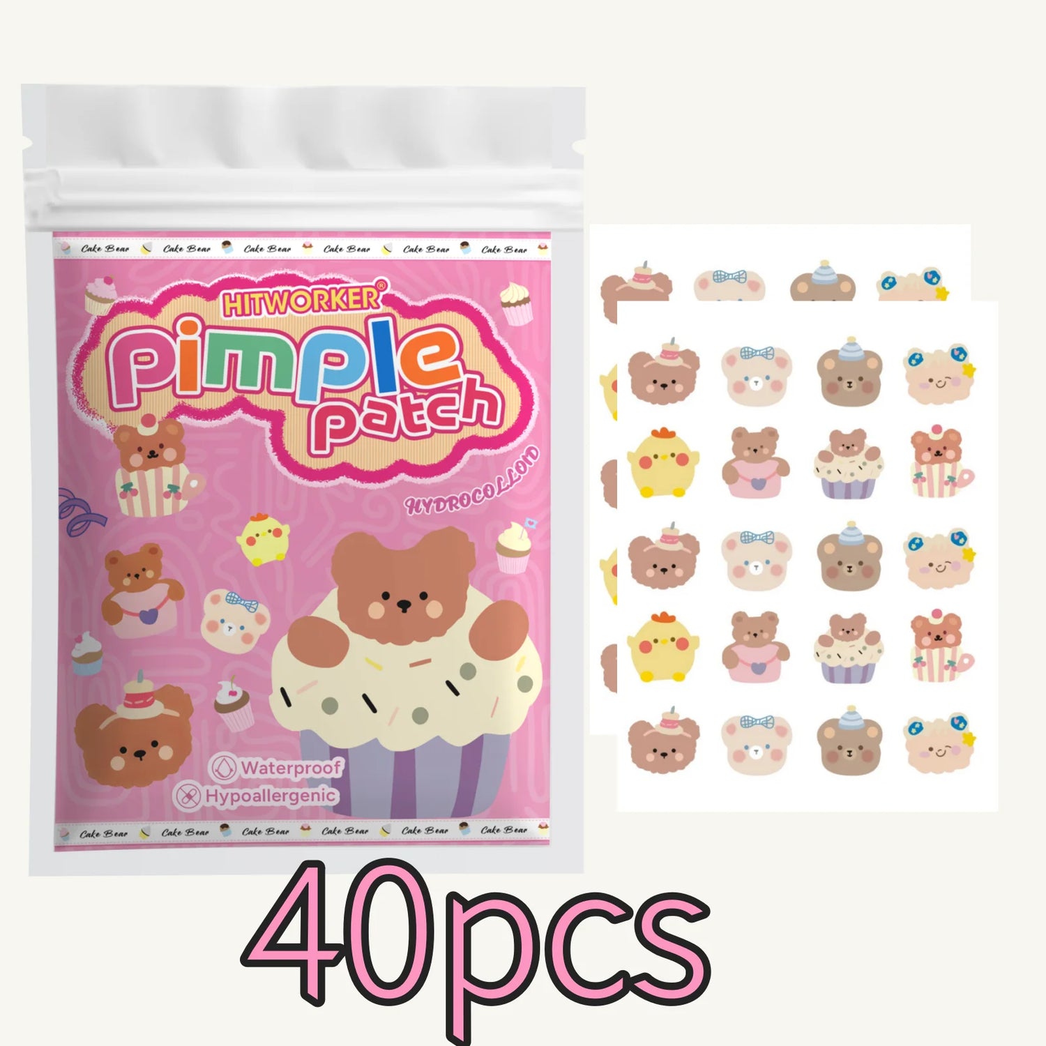 40/120/400pcs Cartoon Bear Design Acne Patches, Waterproof Hydrocolloid Spot Concealer, Breathable Pimple Cover Stickers for Dai