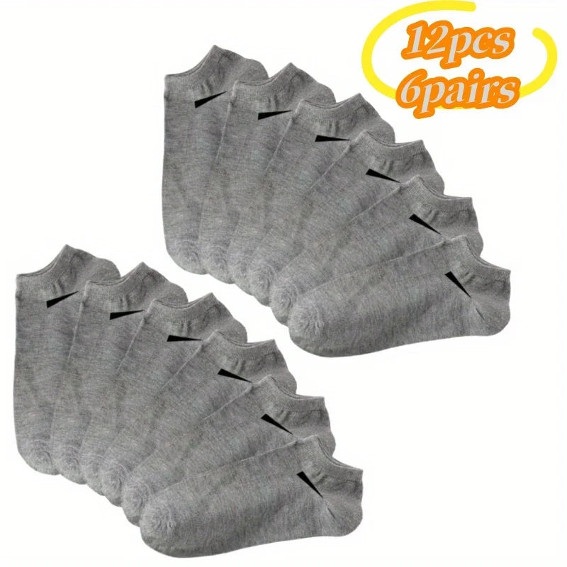 12pcs (6pairs)/6pcs (3pairs) Men's Breathable Socks Solid Color Simple Design Durable and Moisture Absorbing