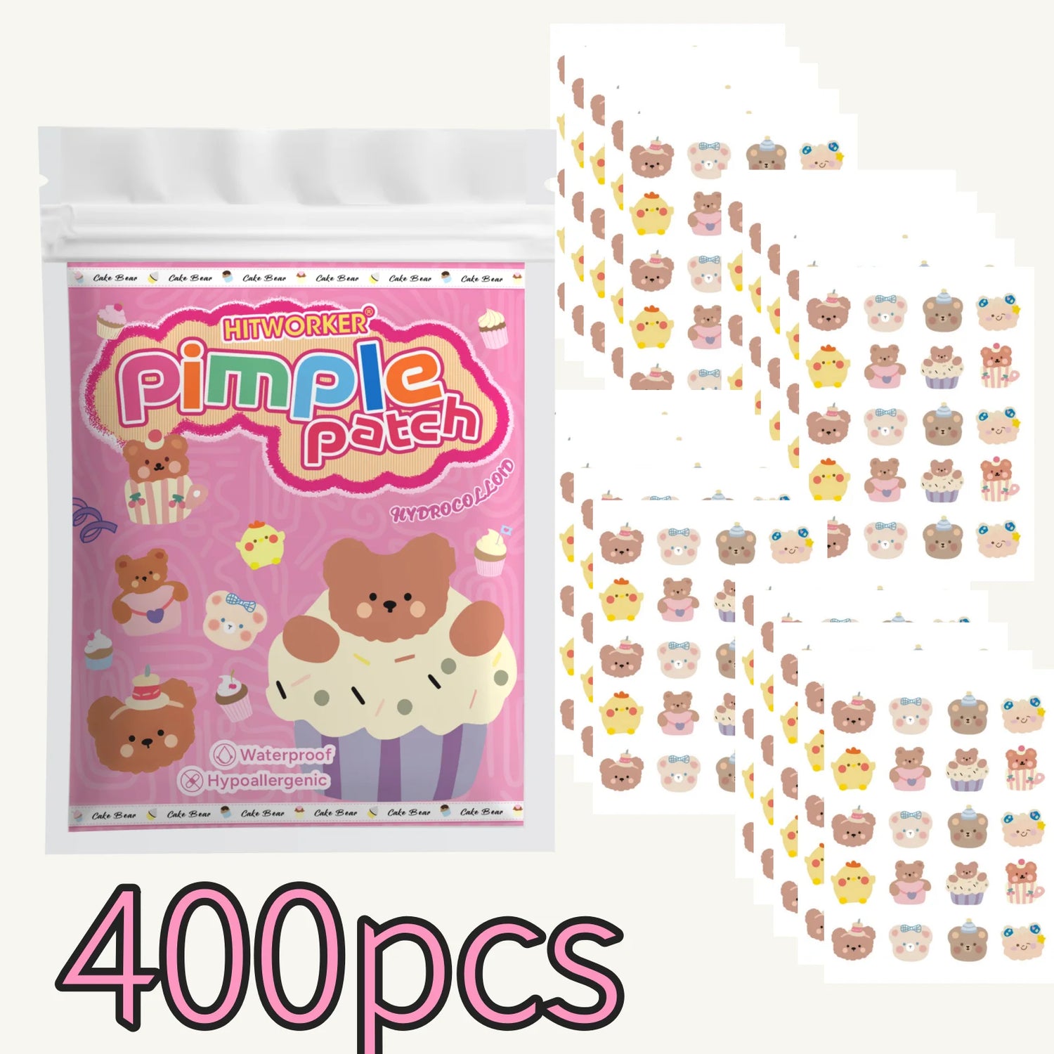 40/120/400pcs Cartoon Bear Design Acne Patches, Waterproof Hydrocolloid Spot Concealer, Breathable Pimple Cover Stickers for Dai