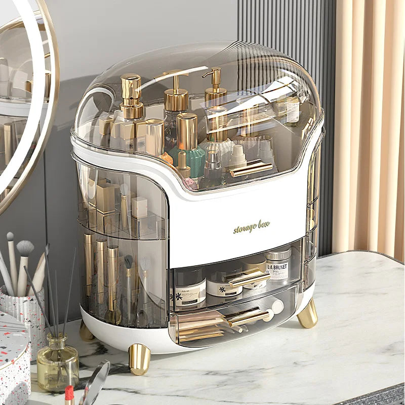 Cosmetic Storage Box with Lid and Drawers, Countertop Makeup Organizer Case, Waterproof & Dustproof Cosmetics Rack