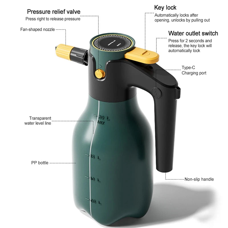 Upgraded 2L Electric Foam Spray Bottle 60° Adjustable High Pressure Car Wash Cannon for Vehicle/Home/Garden Cleaning Sprayer