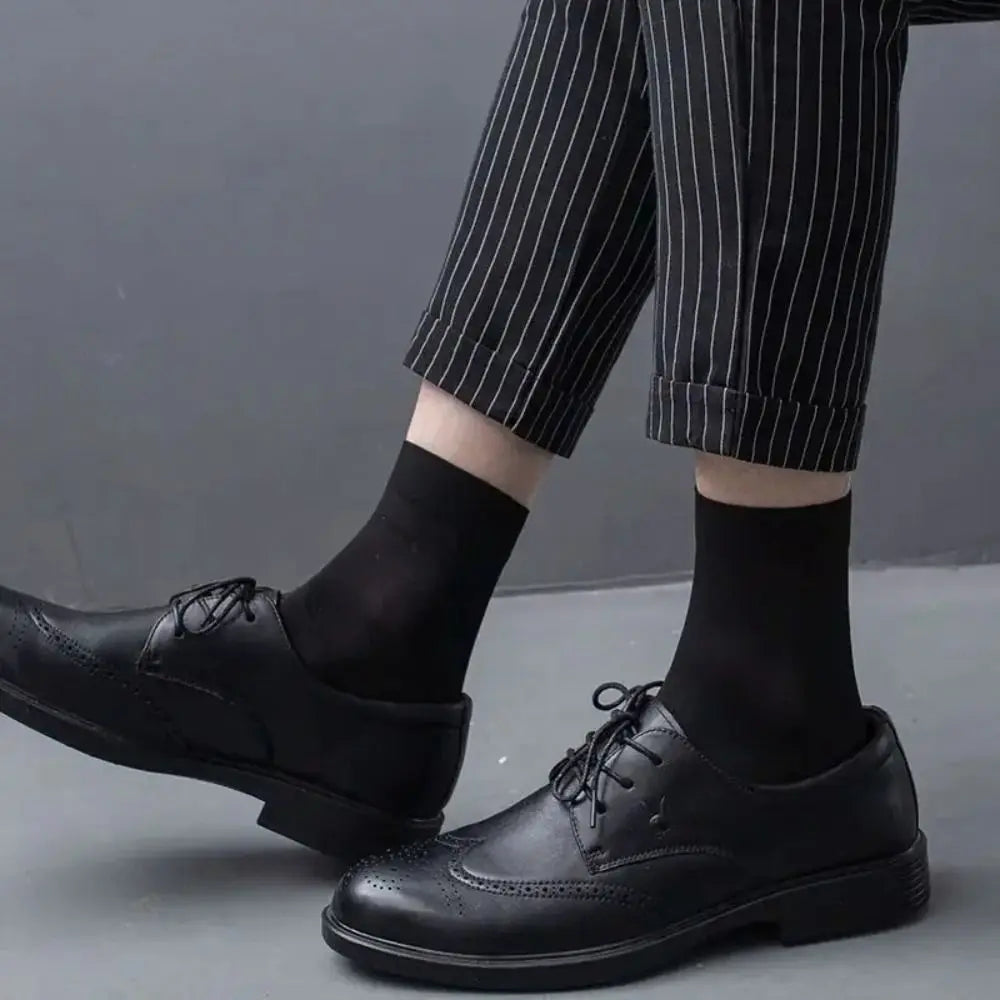 10pairs Casual Breathable Men Ice Silk Socks Soft Elastic Solid Business Socks Ultra-thin Socks
