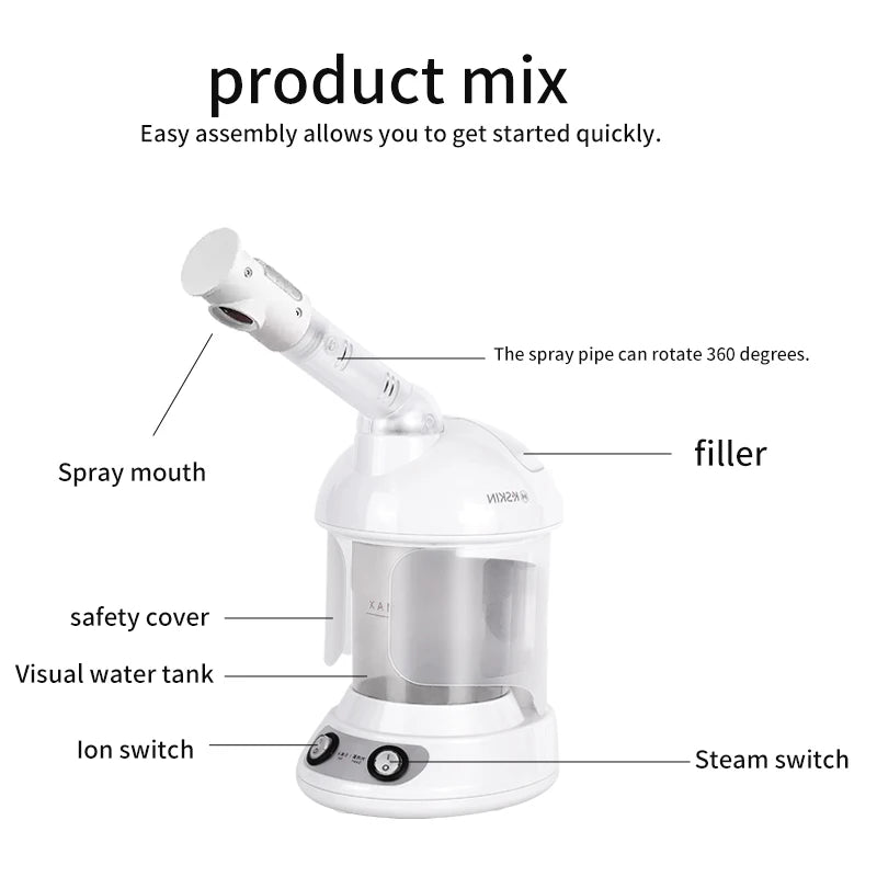 Facial Spray Vapor Steamer Face Moisturizer Ozone Steam Freshener Water Vaporizer Humidifier Steamer Machine Table Top Mini Spa