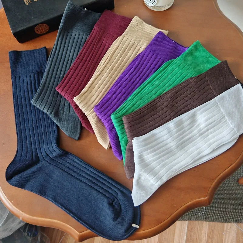 3 Pairs/Lot Solid Color Breathable Long Socks High Quality Knitting Cotton Mens Casual Business Male Dress Formal Sock