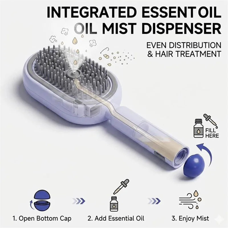 Electric Spray Air Cushions Massage Comb 3-in-1 Self-Cleaning Steam Essential Oil Brush Rechargeable Spray Scalp Massager Comb