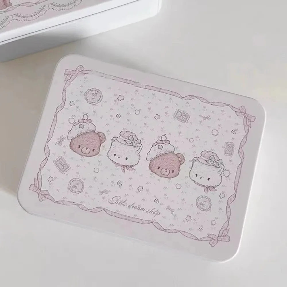 Cute Cartoon Bear Iron Storage Box Rectangular Stickers Tapes Candy Cases Big Capacity Square Box Small Card
