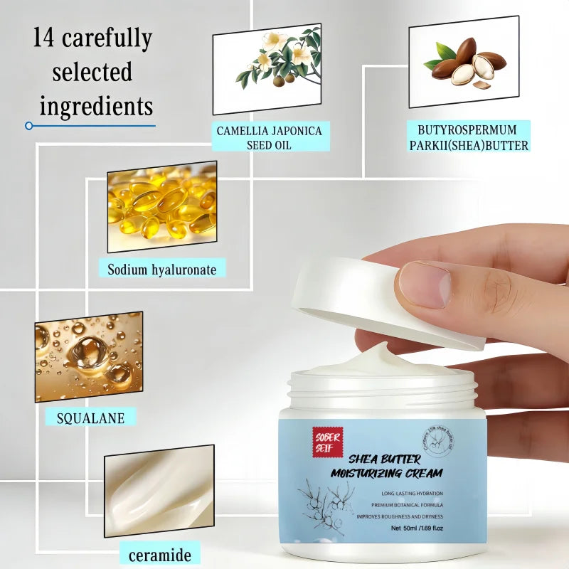 Shea Butter Hyaluronic Acid High‑Moisture Face Cream 50ml Dry Skin Savior Deep Nourishing Skin Care